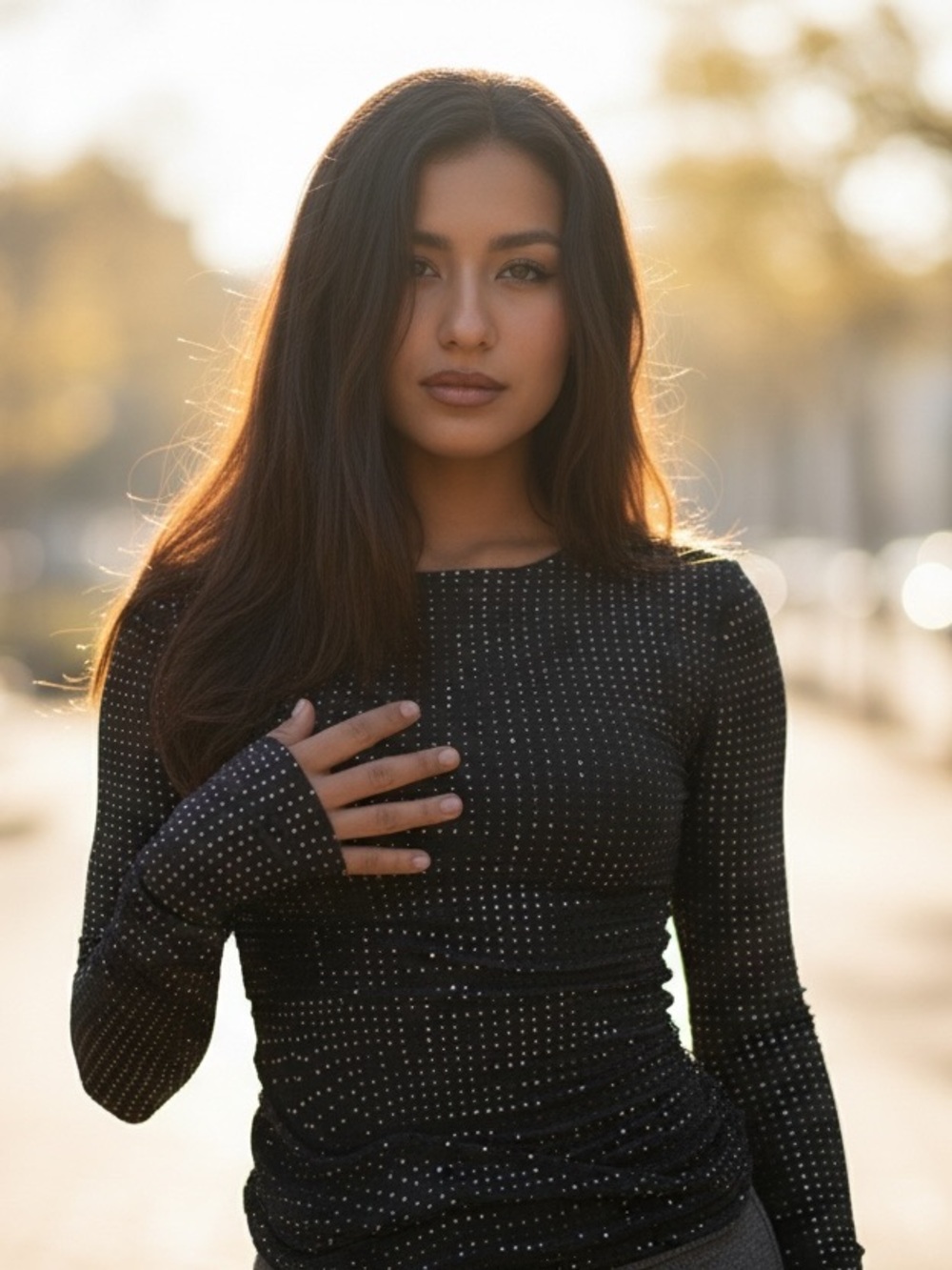 Black Mesh Studded Long Top